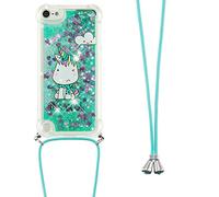 Collier Coque pour iPhone SE 2020 / iPhone 8 / iPhone 7,Glitter Paillette Brillante Quicksands Liquide Transparente Silicone TPU Case Housse avec Cordon Collier Tour de Cou pour iPhone 8,YB GS Monster