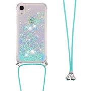 Collier Coque pour iPhone XS Max,Glitter Paillette Brillante Quicksands Liquide Transparente Silicone TPU Case Housse avec Cordon Collier Tour de Cou pour iPhone XS Max,GS Blue Star