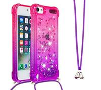 Collier Coque pour iPod Touch 5 / iPod Touch 6,Glitter Paillette Brillante Quicksands Liquide Transparente Silicone TPU Case Housse avec Cordon Collier Tour de Cou pour iPod Touch 5,YB GS Pink Purple