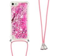 Collier Coque pour iPod Touch 5 / iPod Touch 6,Glitter Paillette Brillante Quicksands Liquide Transparente Silicone TPU Case Housse avec Cordon Collier Tour de Cou pour iPod Touch 5,YB GS Cherry
