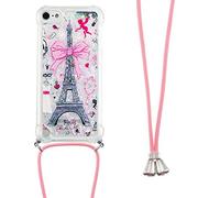 Collier Coque pour iPod Touch 5 / iPod Touch 6,Glitter Paillette Brillante Quicksands Liquide Transparente Silicone TPU Case Housse avec Cordon Collier Tour de Cou pour iPod Touch 5,YB GS Tower