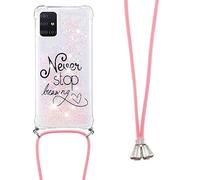 Collier Coque pour Samsung Galaxy S20,Glitter Paillette Brillante Quicksands Liquide Transparente Silicone TPU Case Housse avec Cordon Collier Tour de Cou pour Samsung Galaxy S20,YB GS Dream