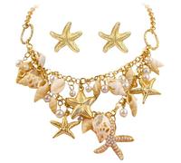 Collier Coquillage Étoile de mer Boucles d'oreilles Deguisement Sirene Femme Bijoux Accessoires Deguisement de Sirene Adulte pour Carnaval, Fêtes sur la Plage, Fêtes Maritimes