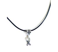 Collier cordon noir pendentif ruban argenté hope lutte contre le cancer