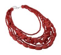 Collier Craze WZ22V Femme - Perles en bois Chunky - Bijoux fantaisie - Rouge