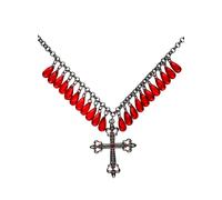 Collier croisé avec gouttes de sang - Collier gothique avec croix en métal et