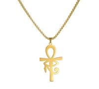 Collier Croix Ankh Oeil d'Horus Colliers pendentifs Croix Ankh Symbole Egyptien Ancien Charme Egypte Amulette Bonne Chance Protection Bijoux en Acier Inoxydable pour Homme Femme Noël (Or)