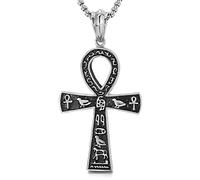 Collier croix Ankh, pendentif clé de vie avec signe hiéroglyphique égyptien, collier en acier inoxydable, sans pierre précieuse, Acier inoxydable, Pas de gemme