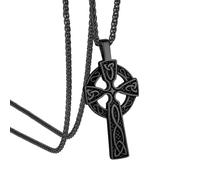 Collier Croix Chretienne Celtiquen Viking Femme Chaine Spiga Pendentif Noeud Croix Homme Chaine avec Pendentif Religieux Acier Amulette de Protection