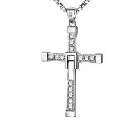Collier croix en acier inoxydable,Bijoux en acier titane médical,Réduction 1:1 de Fast and Furious,Incrusté de strass en zirconium,Cadeau pour mari/famille/ami (boîte cadeau)