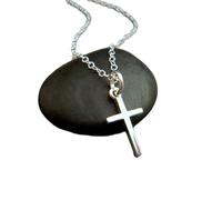Collier croix en argent sterling 925, petit pendentif foi, finition lisse, simple, minimaliste, petit bijou chrétien de tous les jours, cadeau délicat pour elle | avec chaîne de 45 cm | plaqué