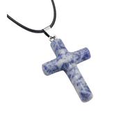 Collier Croix En Cristal De Guérison pour Femmes Hommes Pendentif En Cristal Chaîne Pierre Précieuse Naturelle Cordon En Cuir Réglable Chaîne De Corde Bijoux Reiki Cadeau Collier À Pois Bleus