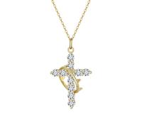 Collier croix et couronne for femme Collier croix avec couronne for femme Pendentif croix couronne en argent sterling 925 Colliers simples en oxyde de zirconium for femme Bijoux tendance Cadeaux(Gold)