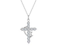 Collier croix et couronne for femme Collier croix avec couronne for femme Pendentif croix couronne en argent sterling 925 Colliers simples en oxyde de zirconium for femme Bijoux tendance Cadeaux(Silve