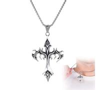 Collier croix flamme homme, croix chrétienne argent, cadeau de Pâques pour homme, collier croix chrétienne chaîne, bijoux style hip hop, cadeau d'anniversaire pour homme et garçon