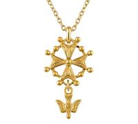 Collier Croix Huguenote Plaqué Or 18K 42cm - Bijou Protestante Poinçonné