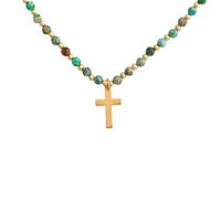 Collier Croix Pour Femme Plaqué Or 14 Carats, Délicat Pendentif Croix Ras Du Cou, Collier De Perles En Pierre Naturelle De Guérison, Bijoux De Foi, Cadeaux Pour Femmes Et Hommes, Pierre Shoushan