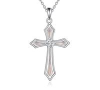 Collier Croix pour les Femmes 925 en Argent Sterling 5A CZ Pierre de Naissance Collier Pendentif Bijoux Croix Cadeaux pour les Filles (D.Blanc Avril Diamant)