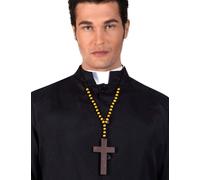 Collier croix prêtre beige-brun