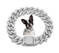 Collier cubain en métal argenté et blanc - 15 mm de large - Collier pour chiot de petite, moyenne et grande taille - 40,6 cm de large