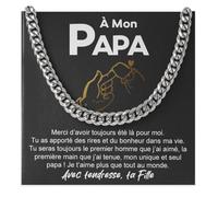 Collier Cubain Homme Papa, Papa Chéri Idée Cadeau Anniversaire ou Noël Acier Inoxydable Poli de Haute Qualité Cadeaux pour Lui Fête des Pères Noël - Coffret avec DÉDICACE incluse (Collier Papa)