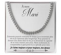 Collier Cubana À mon Mari Tu es spécial, je t'aime tellement - Idées cadeaux pour lui, anniversaire ou Noël - Coffret avec dédicace inclus (Argent - À mon Mari 2, Acier inoxydable)