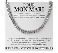 Collier Cubana pour mon Mari, je t'aime tellement - Idées cadeaux pour lui, anniversaire ou Noël - Coffret avec dédicace inclus (Argent - Pour mon Mari, Acier inoxydable)