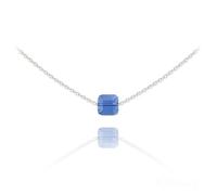 Collier Cube Cristal Swarovski bleu chaine 37,5cm Argent massif 925°°°garanti