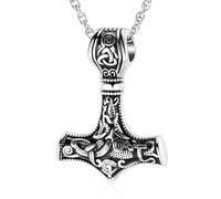 Collier Cuicany Marteau de Thor, Pendentif Viking Homme, Acier Inoxydable, Boîte Cadeau