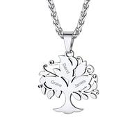 Collier d Amitié Pour 4 Fille Enfant Pendentif Arbre de Vie Chaine Amitie bff Femme Argent Nom Gravé Coeur Prenom Personnalisé Spiga 55cm Acier Inoxydable Argenté Cadeau Fête des Mères Noël Mariage