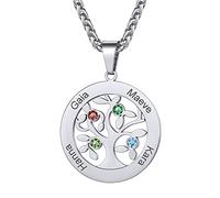 Collier d Amitié Pour 4 Fille Pendentif Arbre de Vie Chaine Femme Nom Gravé Coeur Prenom Personnalisé Pierre Naissance Birthstone Silver Bijoux Cadeau Fête des Mères Noël Mariage