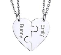 Collier d Amitier Pour 2 Personnalisable Prenom des Enfants Personnalisé 925 Chaine Bff d'amitié Famille Femme Acier Inoxydable Pendentif Argenté Cadeau Noël Fêtes des Mères Mariage Grâce