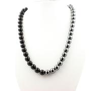 Collier d'agate noire + hématite 8 mm en perles d'acier inoxydable