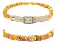 Collier d'ambre véritable pour chien et chat - Collier d'ambre avec cordon en cuir réglable qui donne à votre animal de compagnie un look unique. Brillant et tendance (gris, 26-28 cm)