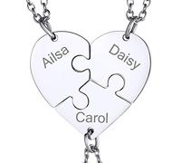 Collier damitié Pour 3 Enfant Prenom Personnalisé Argent 925 Chaine Femme Acier Inoxydable Pendentif Personnalisable d'amitié Famille Argenté Cadeau Noël Fêtes des Mères Mariage Grâce