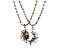 Collier d'amitié soleil et lune, pendentif en acier titane, demi-design assorti, bijou symbolique vintage pour homme et femme, cadeau de couple, surprise de Saint-Valentin, souvenir d'anniversaire 5 x
