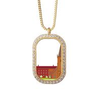 Collier danois Koling National Landmark Building avec pendentif en cristal de diamant doré