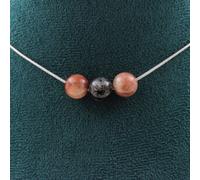 collier de 3 perles 8 mm pierre solaire-acier inoxydable