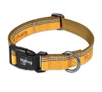 Collier de Base en Nylon réfléchissant Hyhug Pets Bicolore, Boucle Facile à Mettre et à enlever, spécialement conçu pour Les Chiens de Races Douces.(Petit Modèle S, Jaune doré)