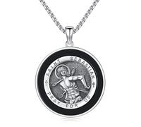 Collier de baseball de Saint Sébastien pour homme et femme en argent sterling 925 avec pendentif médaille de Saint-Sébastien Protection Athlètes Médaillon catholique Bijoux Cadeaux avec chaîne de 55,9