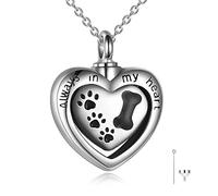 Collier de Bijoux de Crémation de Cœur pour Chien Cendres Collier Urne en Argent Sterling pour Cendres Souvenir Bijoux Cadeaux pour Femmes Filles