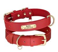 Collier De Bouledogue en Cuir PU, Labrador Pitbull Shiba Inu, Personnalisé avec Plaque D'identification, Collier Anti-Perte pour Chien,Rouge,M.