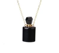 Collier de Bouteille de Parfum en Pierre de Cristal Naturel améthystes Pendentif diffuseur d'huile Essentielle d'oeil de Tigre Bijoux à la Mode pour Les Femmes, Agate Noire, Taille Unique