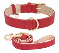 Collier De Camping Réglable en Cuir PU De Couleur Unie pour Chien, pour Bouledogues, Schnauzers, Chihuahuas, Carlins,Set Rouge,L
