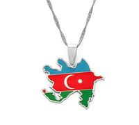 Collier De Carte D'Azerbaïdjan Pour Bijoux Unisexes, Pendentif Azerbaïdjanais Avec Drapeau Accessoires De Robe De Soirée Style Ethnique, Cadeau De Collier De Symbole Patriotique, Argent, Chaîne