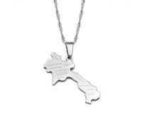 Collier De Carte De La République Démocratique Populaire Lao Pour Bijoux Unisexe, Pendentif Carte Du Laos Accessoires De Robe De Soirée Style Ethnique, Collier De Symbole Patriotique De Charme Ca