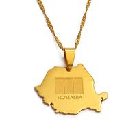 Collier De Carte De La Roumanie Pour Hommes Et Femmes, Collier De Carte Roumaine Avec Drapeau Bijoux Collier De Chaîne De Clavicule De Mode, Collier De Pendentif De Symbole Ethnique, Or, Chaîne De