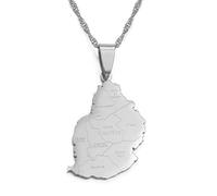Collier De Carte De L'Île Maurice Pour Hommes Et Femmes, Collier De Carte De L'Île Maurice Avec Collier De Chaîne De Clavicule De Chandail De Nom De Ville, Pendentif De Collier De Symbole Ethniqu