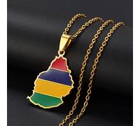 Collier De Carte De L'Île Maurice Pour Hommes Et Femmes, Collier De Carte De L'Île Maurice Avec Drapeau Bijoux Collier De Chaîne De Clavicule De Mode, Collier Pendentif Symbole Ethnique, Or, Cha