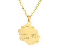 Collier De Carte De Pays De Drapeau De L'Île De La Réunion De France - Pendentif À Breloque en Émail De Style Ethnique Rétro Chaîne De Clavicule De 50 Cm, pour Femmes Homme